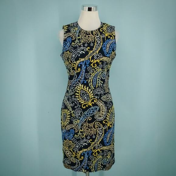 J. McLaughlin Size Medium M Paisley Embroidered Scoop Sleeveless Sheath Dress - Picture 1 of 7